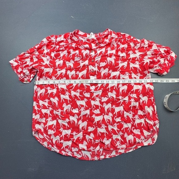 Anthropologie Emil Isabella Blouse Women's Medium Red Dog Print Short Sleeve Top - Picture 4 of 7